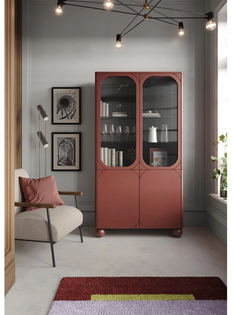 Βιτρίνα Sorena II Κεραμιδί 100x192x45cm με τζάμι και στρογγυλά πόδια - BOG4589