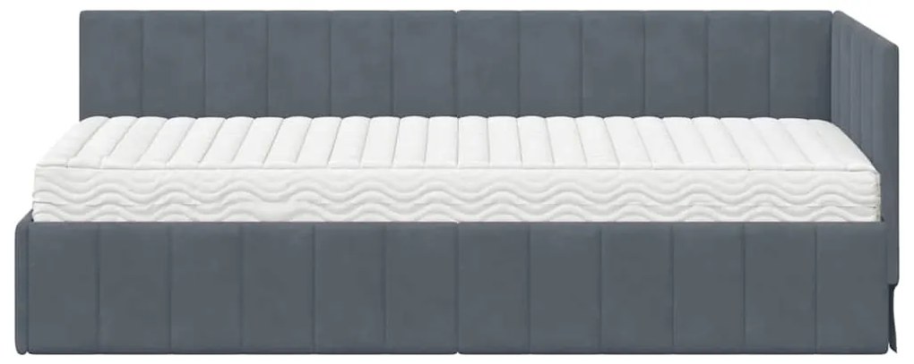 vidaXL Κρεβάτι γωνίας με στρώμα με στρώμα 2 pcs Γκρι Βελούδο