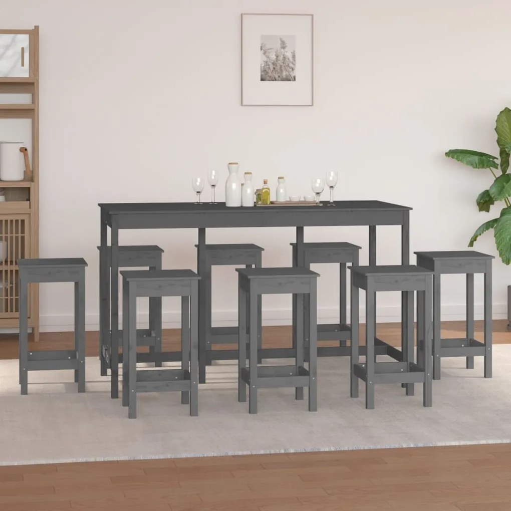 vidaXL Σετ Επίπλων Μπαρ 9 Τεμαχίων Γκρι από Μασίφ Ξύλο Πεύκου