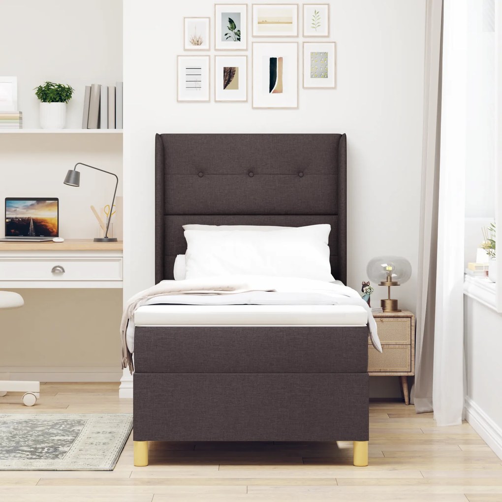 vidaXL Κρεβάτι Box Spring με Στρώμα & LED Καφέ Σκούρο 80x200 εκ. Ύφασμα