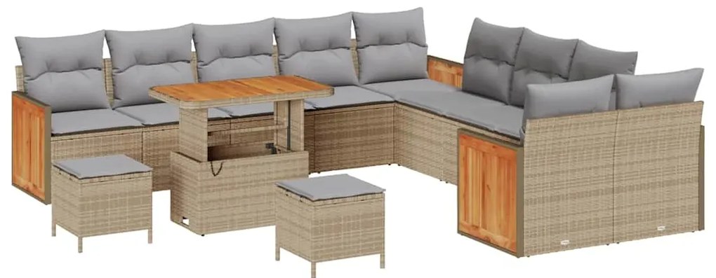 vidaXL Σετ Καναπέ Κήπου με μαξιλάρι 13 pcs μπεζ και ανοιχτό γκρι