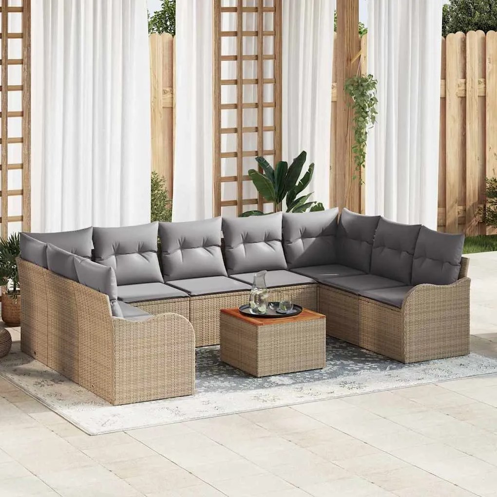 vidaXL Σετ Καναπέ Κήπου 10 pcs Μπεζ Πολυ ράταν