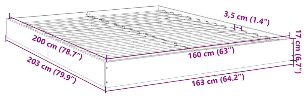 Πλαίσιο κρεβατιού χωρίς στρώμα 160x200 εκ. Επεξεργασμένο Ξύλο - Λευκό