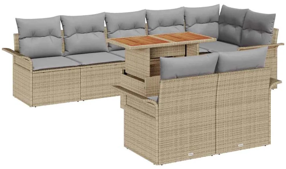 vidaXL Σετ Καναπέ Κήπου με αποθήκευση 9 pcs Μπεζ Πολυ ράταν