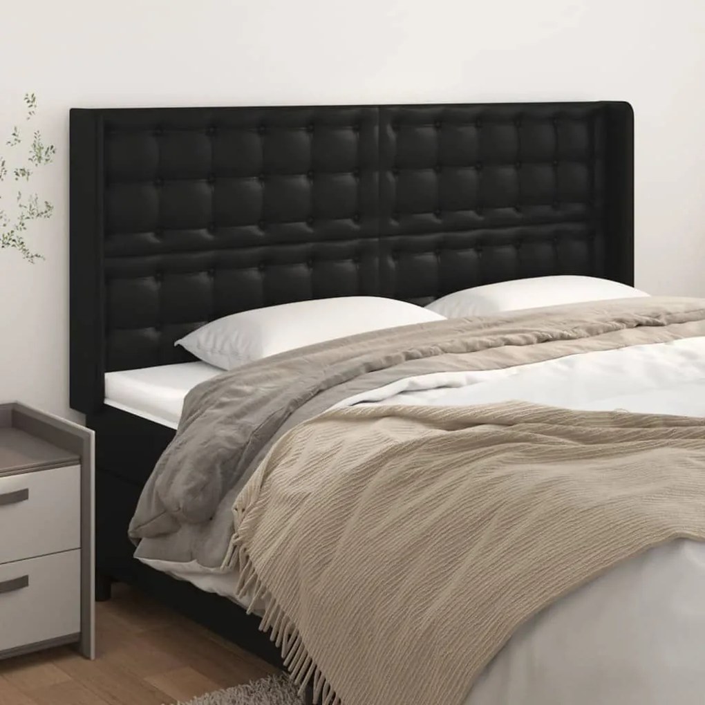 Κεφαλάρι με Πτερύγια Μαύρο 183x16x118/128 εκ. Συνθ. Δέρμα 3119682