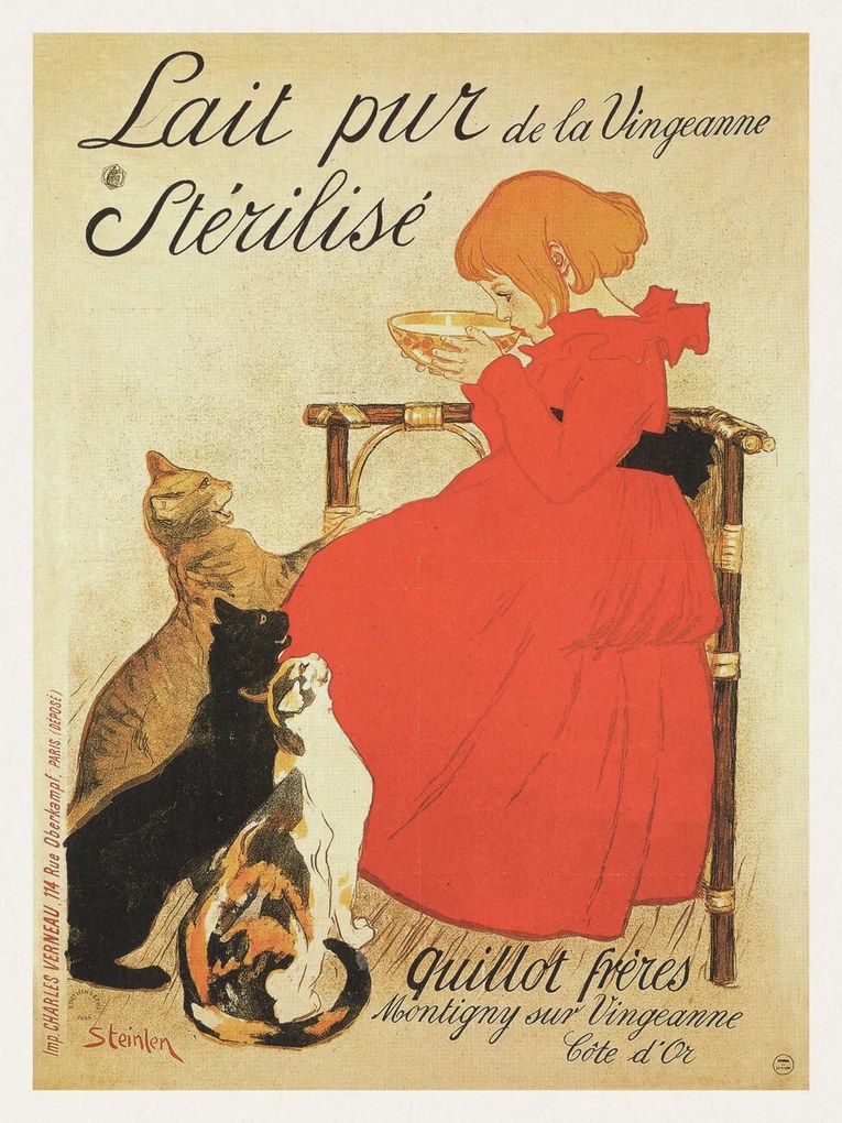 Εκτύπωση έργου τέχνης Lait pur Stérilisé (French Cat Poster) - Théophile Steinlen, (30 x 40 cm)