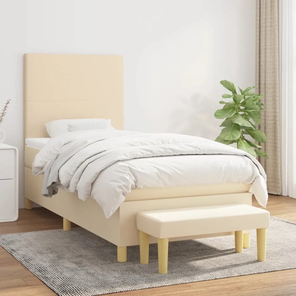 Κρεβάτι Boxspring με Στρώμα Κρεμ 90x200 εκ.Υφασμάτινο - Κρεμ