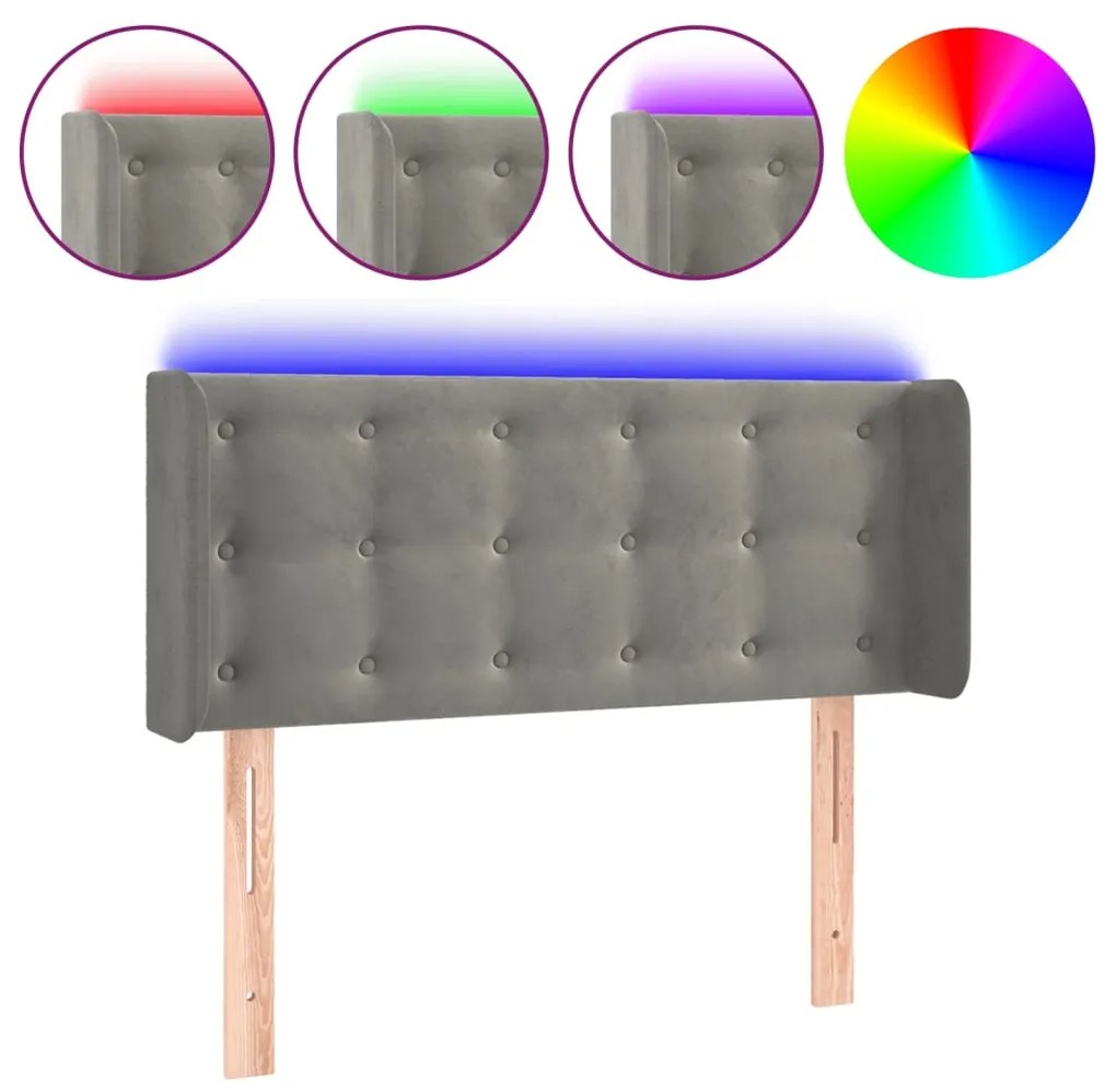 Κεφαλάρι Κρεβατιού LED Ανοιχτό Γκρι 83x16x78/88 εκ. Βελούδινο 3123700