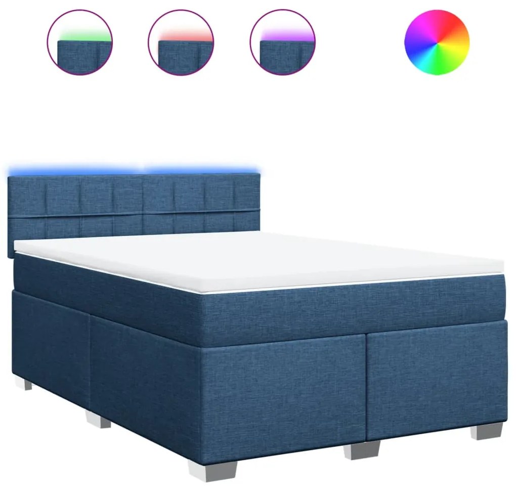 vidaXL Κρεβάτι Boxspring με Στρώμα Μπλε 160x200 εκ. Υφασμάτινο