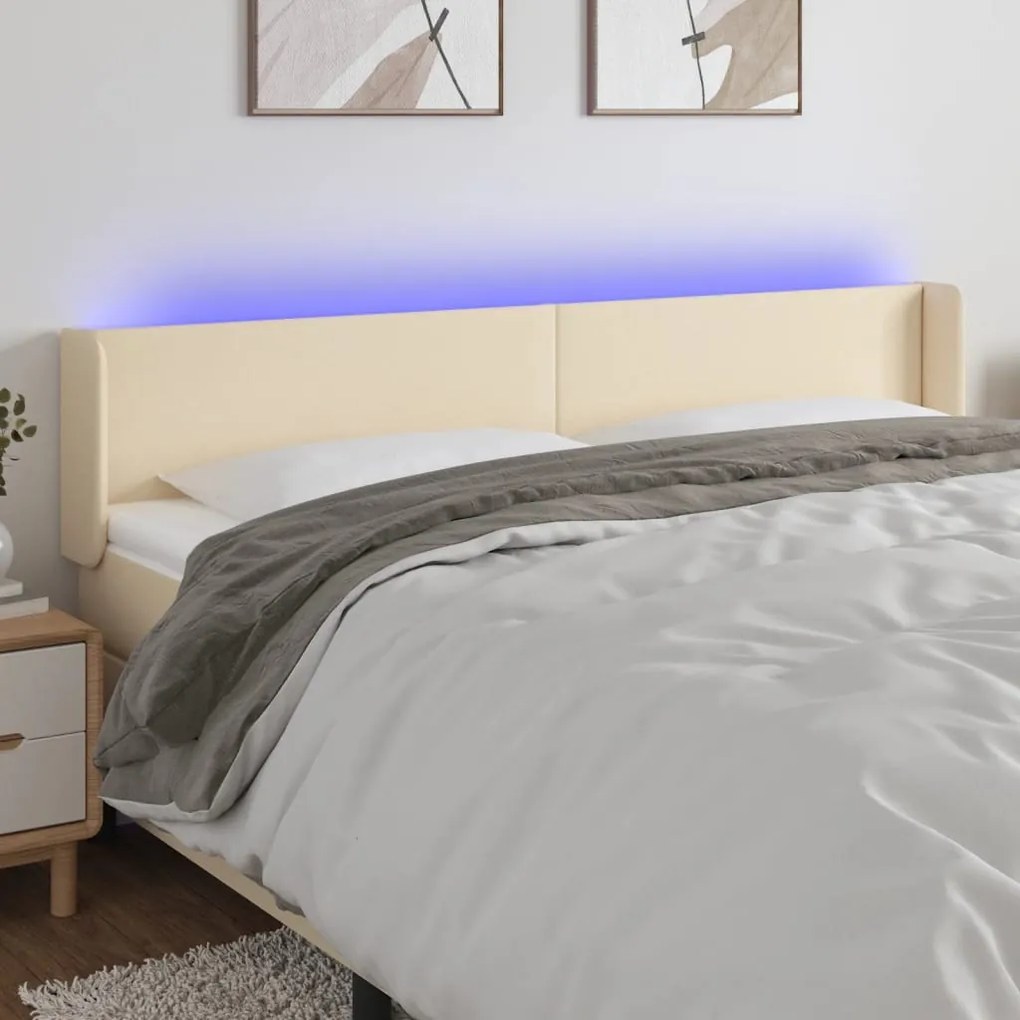 vidaXL Κεφαλάρι Κρεβατιού LED Κρεμ 203x16x78/88 εκ. Υφασμάτινο