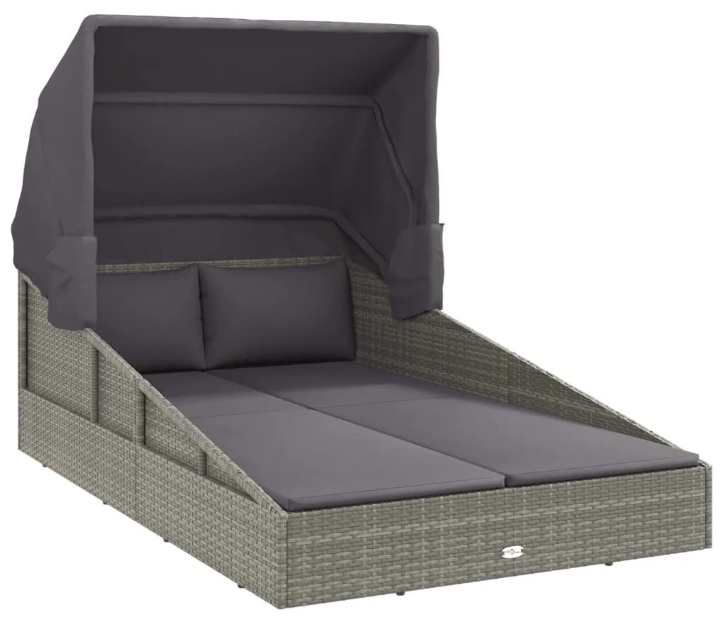 vidaXL Ξαπλώστρα με Πτυσσόμενη Οροφή Γκρι 200x114x128 εκ. Συνθ. Ρατάν