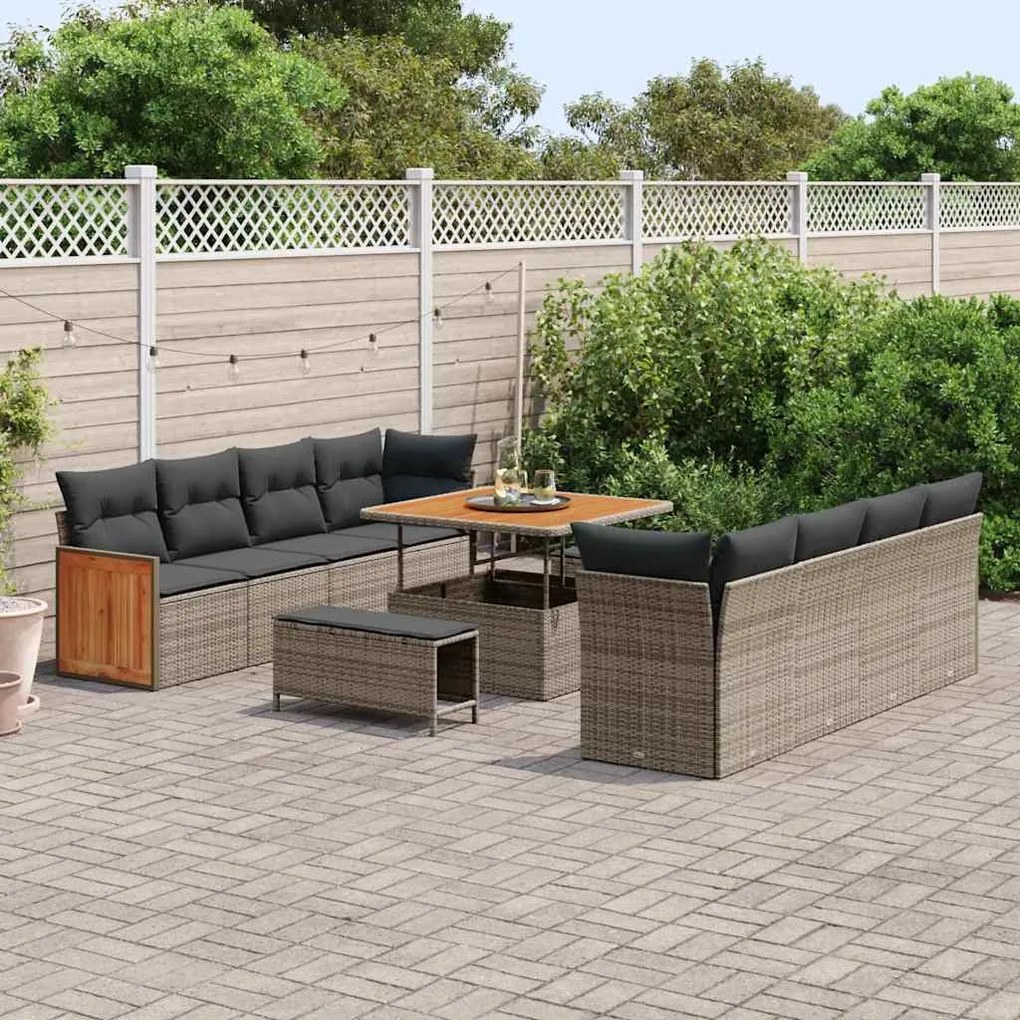 vidaXL Σετ Καναπέ Κήπου με μαξιλάρι 11 pcs Γκρι 100 x 100 x 71 cm