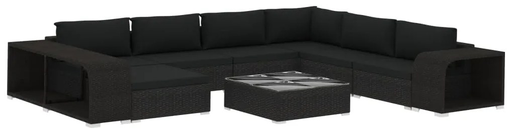 vidaXL Σαλόνι Κήπου 10 Τεμαχίων Μαύρο από Συνθετικό Ρατάν με Μαξιλάρια