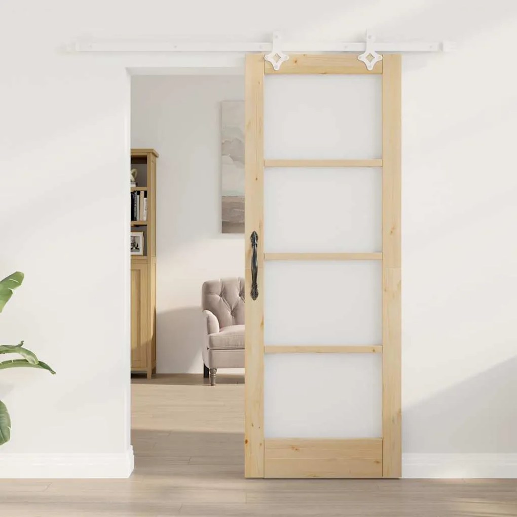 vidaXL Συρόμενη Πόρτα Καφέ 73.5 x 198.5 εκ. Ξύλο και μέταλλο