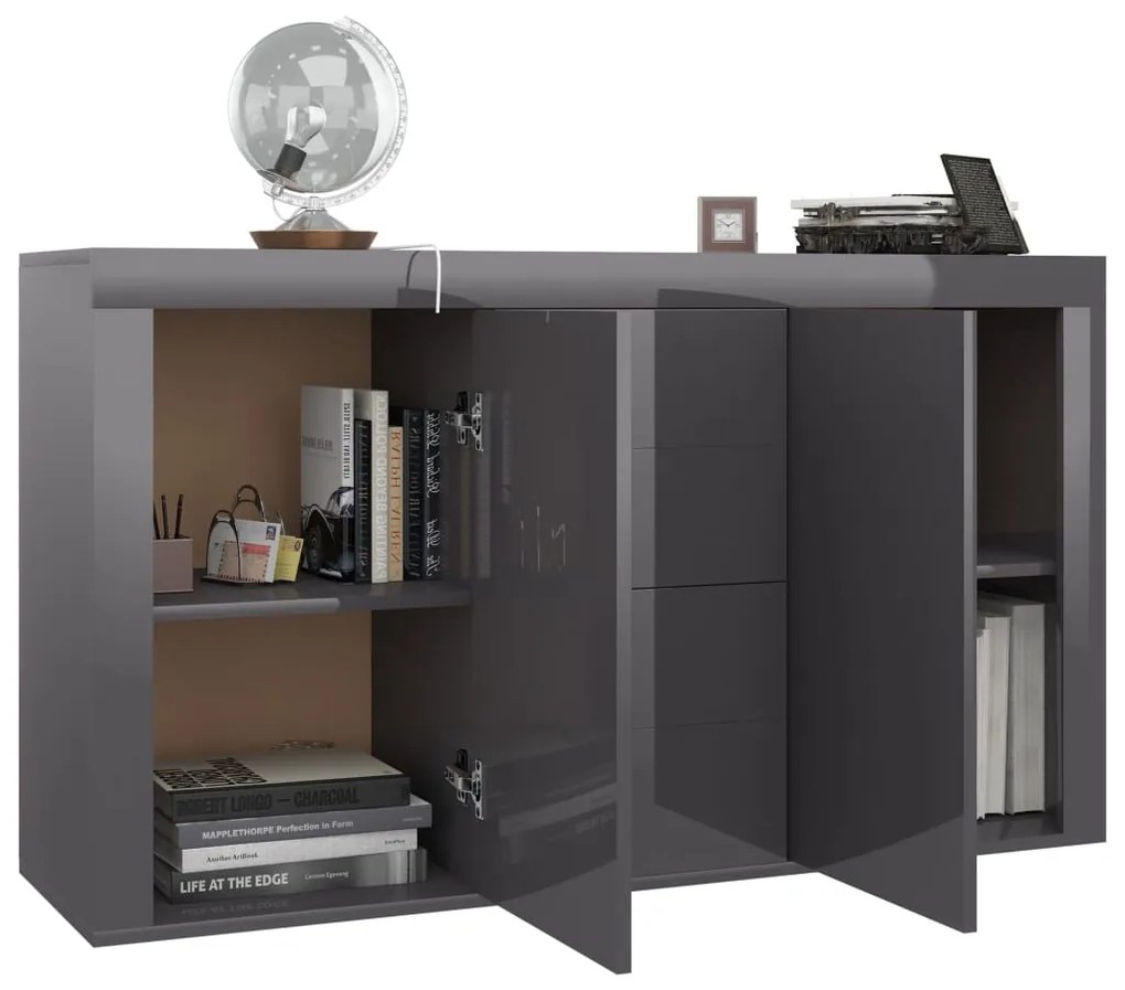 vidaXL Μπουφές Γυαλιστερό Γκρι 120 x 36 x 69 εκ. από Μοριοσανίδα