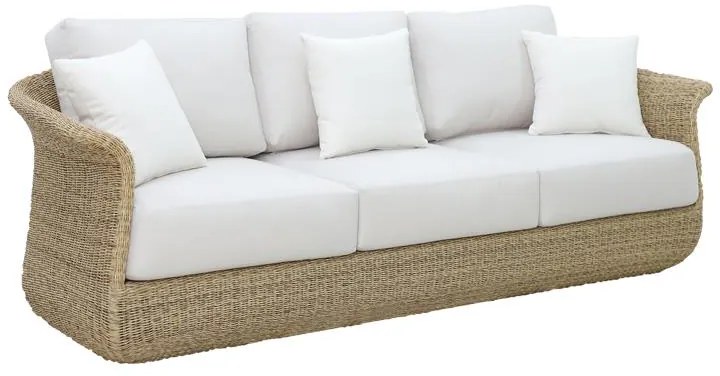 Καναπές τριθέσιος Gogi αλουμίνιο-συνθετικό wicker σε φυσικό χρώμα-μπεζ ύφασμα 225x83x73εκ 225x73x83 εκ.