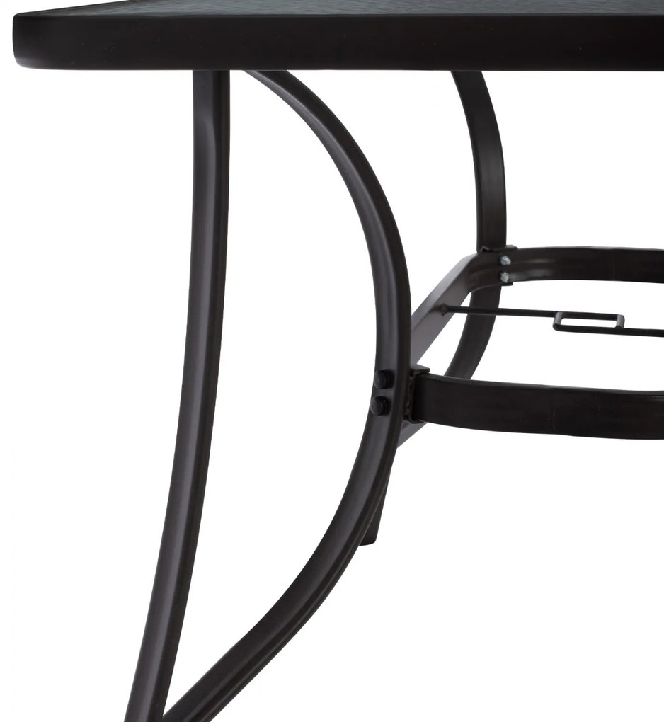 Τραπέζι BRAVO Μεταλλικό Καφέ με Γυάλινη επιφάνεια με τρύπα ομπρέλας 120x70x72Υεκ. 120x70x72 εκ.