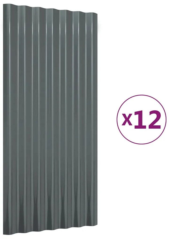vidaXL Πάνελ Οροφής 12 τεμ. Ανθρακί 80x36 εκ Ατσάλινα με Ηλεκτρ. Βαφή