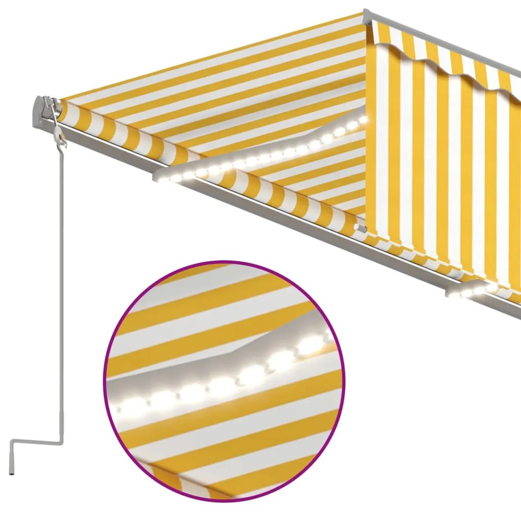vidaXL Τέντα Αυτόματη με Σκίαστρο/LED/Αισθ. Ανέμου Κίτρ./Λευκό 3x2,5 μ