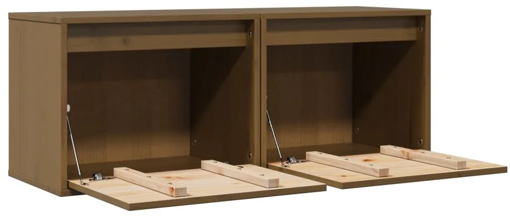 vidaXL Ντουλάπια Τοίχου 2 τεμ. Καφέ Μελί 45x30x35 εκ Μασίφ Ξύλο Πεύκου