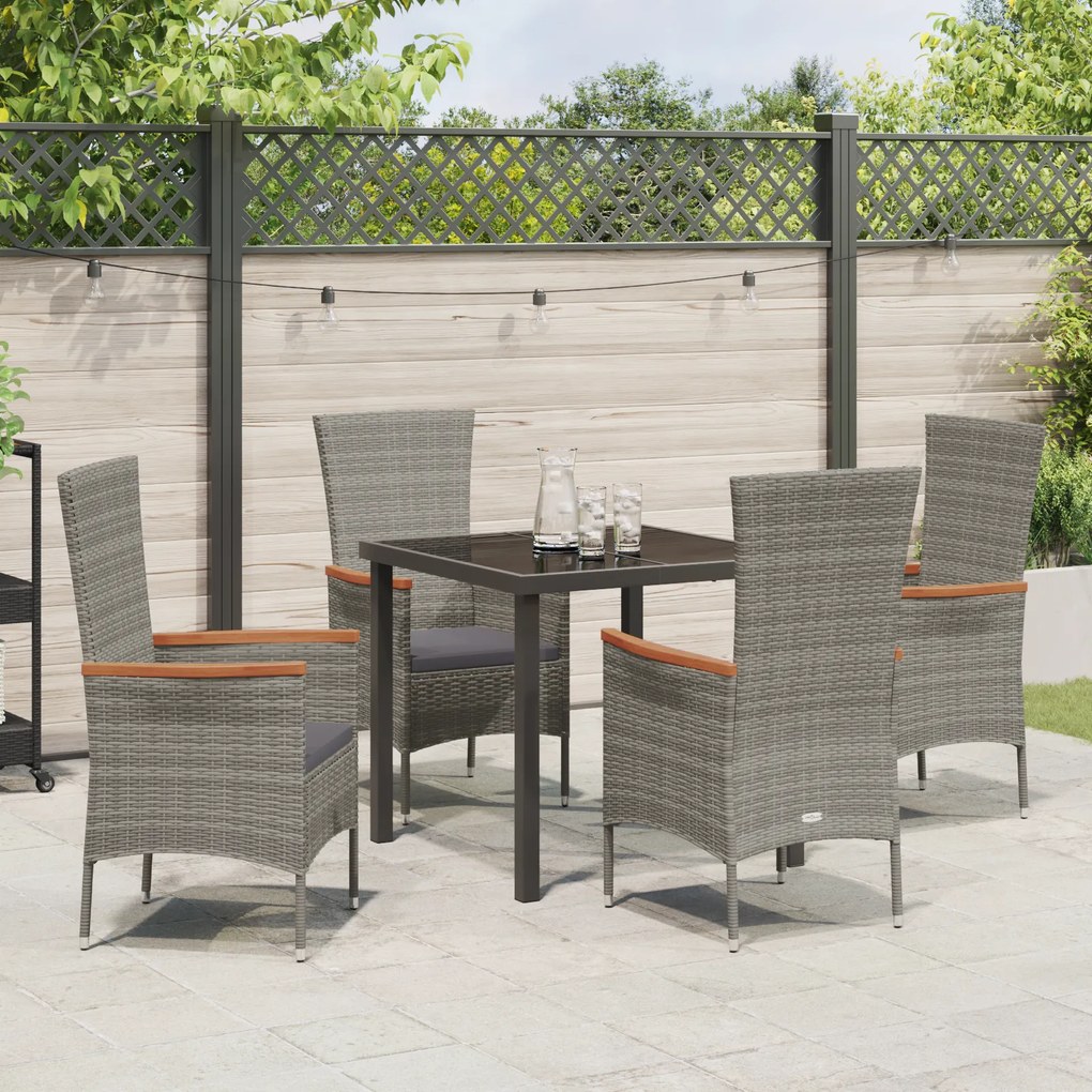 vidaXL Σετ Δείπνου 5 τεμαχίων με Μαξιλάρια Γκρι Poly Rattan