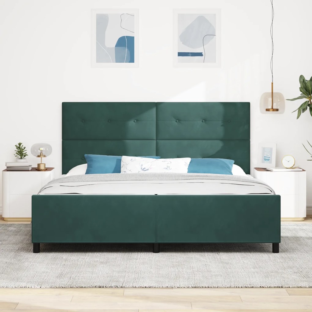 vidaXL Κρεβάτι Dark Green 200x200 εκ. Βελούδο
