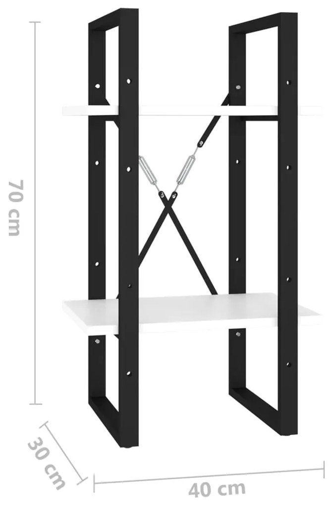 Βιβλιοθήκη με 2 Ράφια Λευκή 40 x 30 x 70 εκ. από Επεξ. Ξύλο 806407