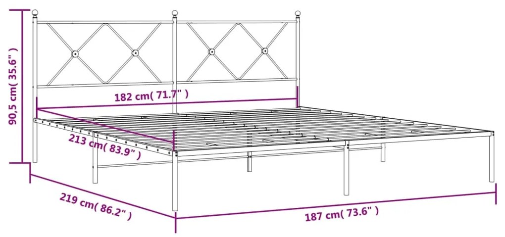 Πλαίσιο Κρεβατιού με Κεφαλάρι Λευκό 183 x 213 εκ. Μεταλλικό - Λευκό