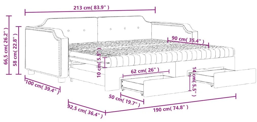 Καναπές Κρεβάτι Συρόμενος Σκούρο Γκρι 90x190 εκ Ύφασμα Συρτάρια - Γκρι