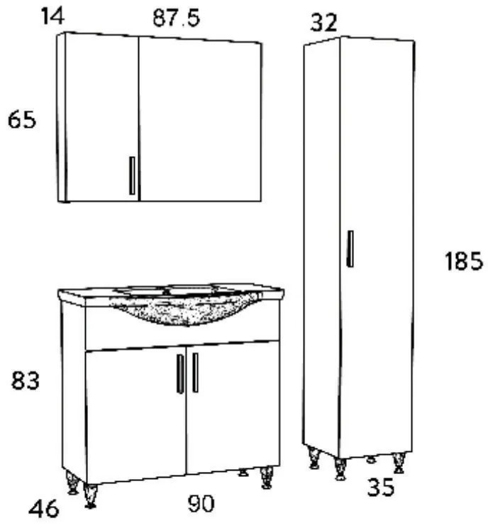 Σετ Έπιπλο Μπάνιου SIENA WHITE 90 9SSI090GL0W Πάγκο 90x34x83cm