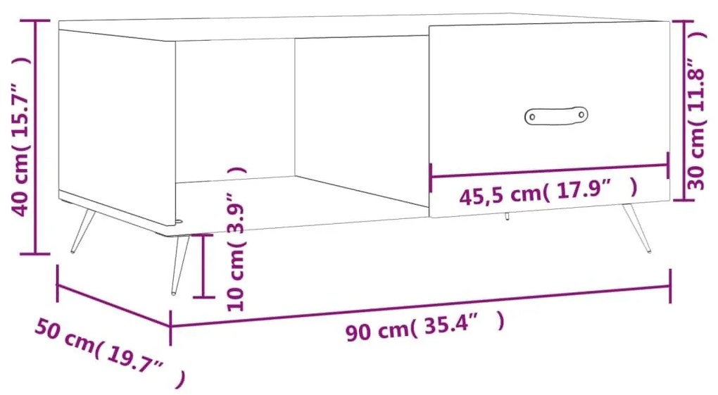 Τραπεζάκι Σαλονιού Λευκό 90x50x40 εκ. Επεξεργασμένο Ξύλο - Λευκό