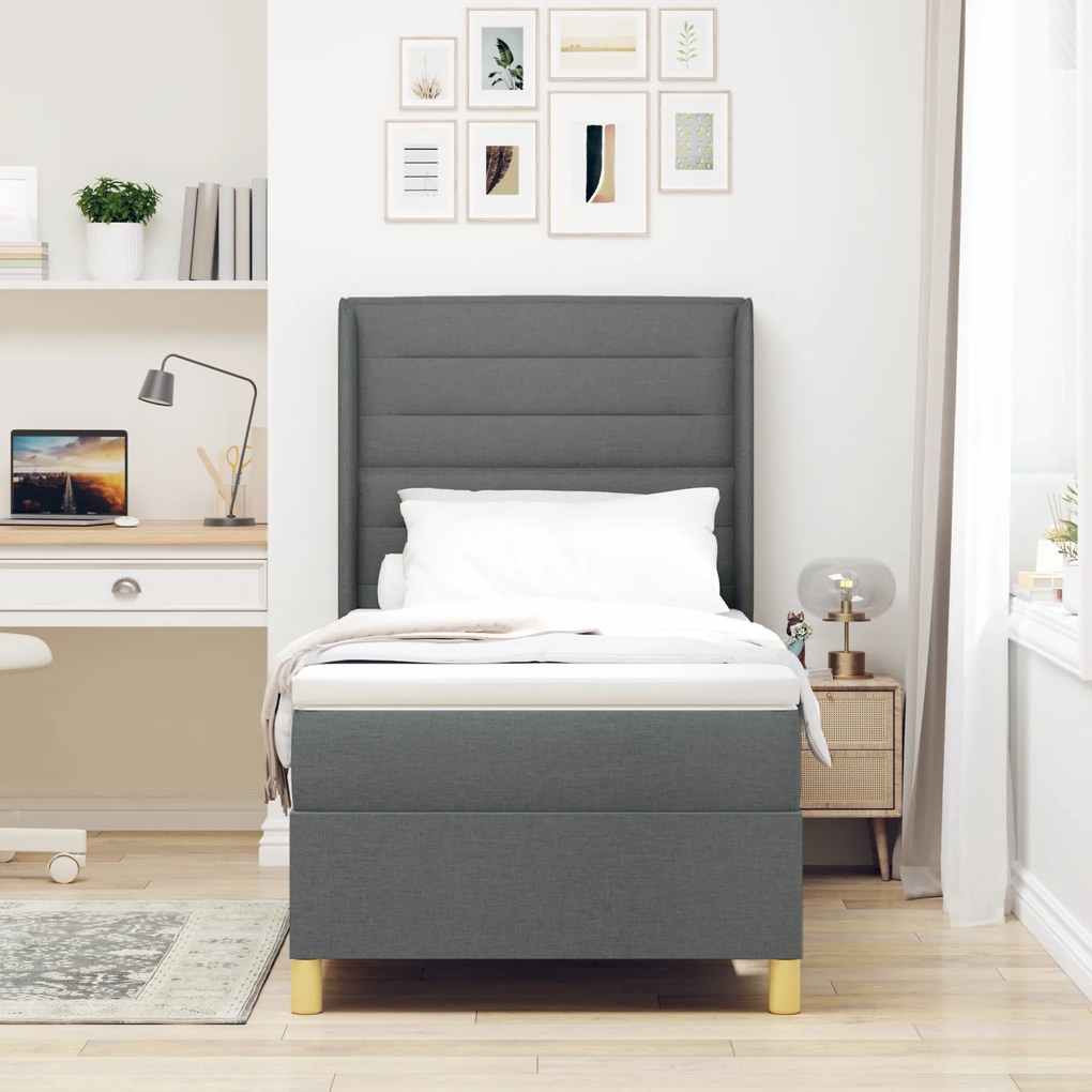 vidaXL Κρεβάτι Box Spring με Στρώμα & LED Σκούρο Γκρι 80x200 εκ Υφασμάτινο