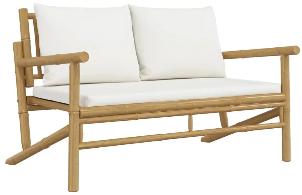 vidaXL Σαλόνι Κήπου Σετ 3 τεμ. από Μπαμπού με Λευκά Κρεμ Μαξιλάρια