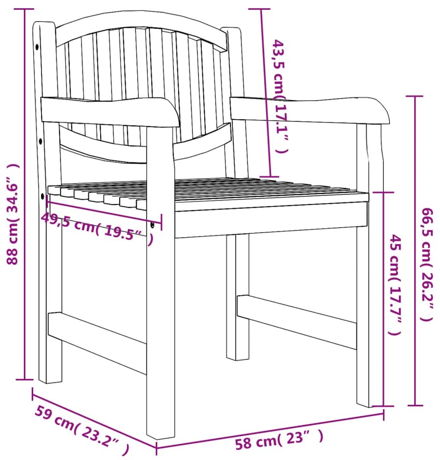 Καρέκλες Κήπου 2 τεμ. 58 x 59 x 88 εκ. από Μασίφ Ξύλο Teak - Καφέ