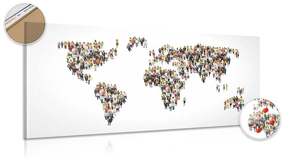 Εικόνα στον παγκόσμιο χάρτη φελλού που αποτελείται από ανθρώπους - 100x50  wooden