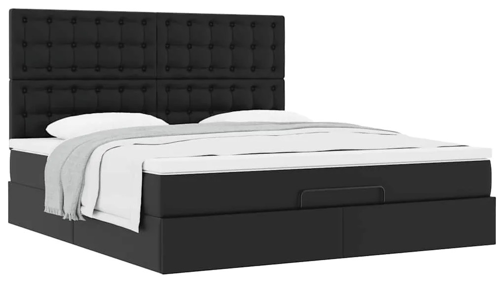 vidaXL Οθωμανικό κρεβάτι με στρώμα Μαύρο 160x200cm Faux Leather