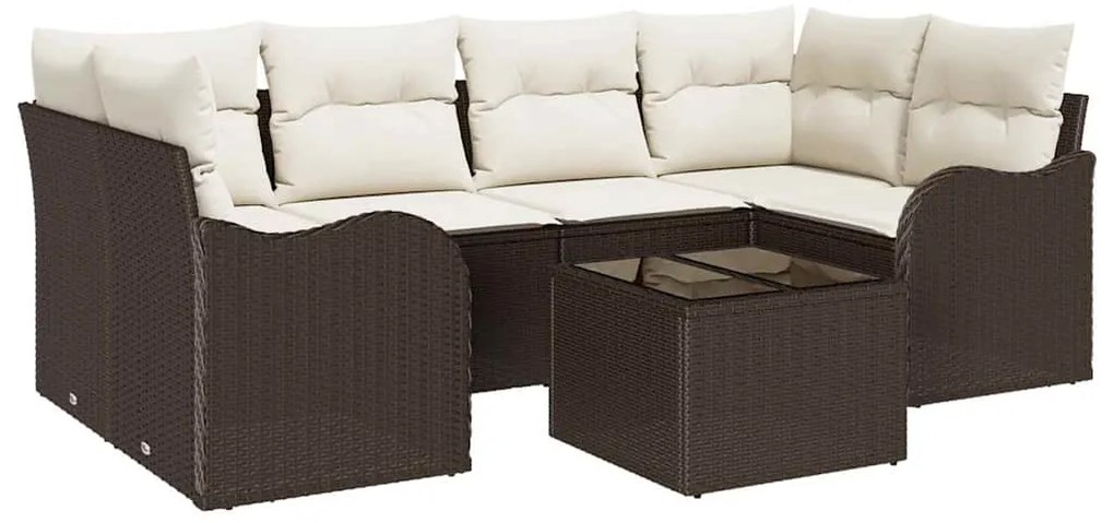 vidaXL Σετ Καναπέ Κήπου 7 pcs Καφέ 55 x 55 x 37 εκ Πολυ ράταν