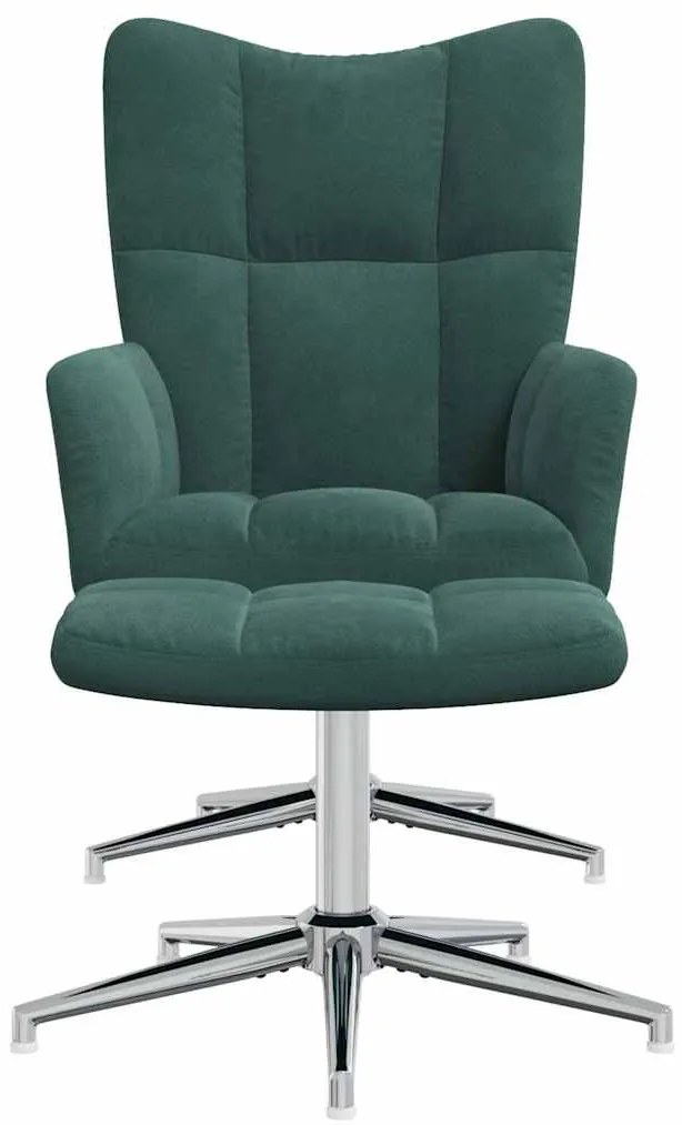 vidaXL Πολυθρόνα Relax Σκούρο Πράσινο Βελούδινη με Σκαμπό