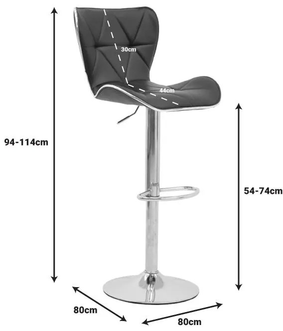 Σκαμπό μπαρ Jorine πτυσσόμενο μαύρο pu-βάση χρωμίου 53x44x114εκ 2αδα 53x44x114 εκ.