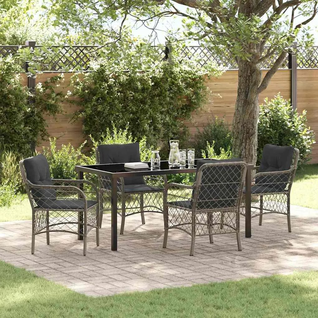 Σέτ φαγητού για κήπο με μαξιλάρι 5 pcs Γκρι συνθετικό ρατάν