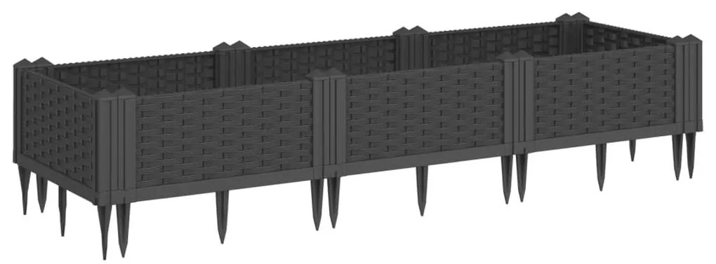 Ζαρντινιέρα με Πασσάλους Μαύρη 125x40x28,5 εκ. Πολυπροπυλένιο - Μαύρο