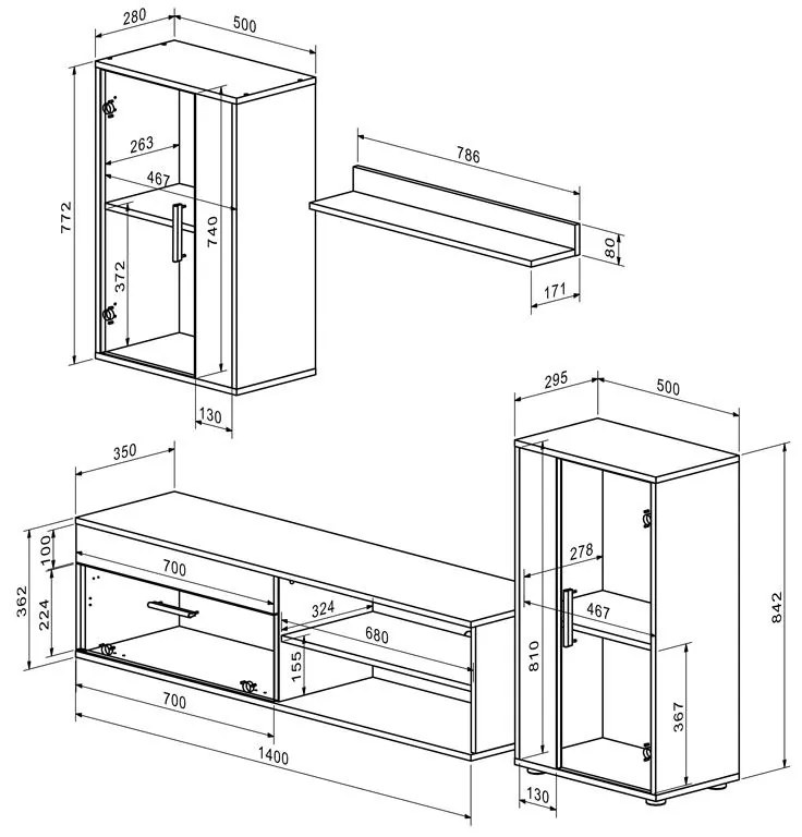 Σύνθετο σαλονιού Zarifa oak-μαύρο μελαμίνης 190x35x190εκ 190x35x190 εκ.