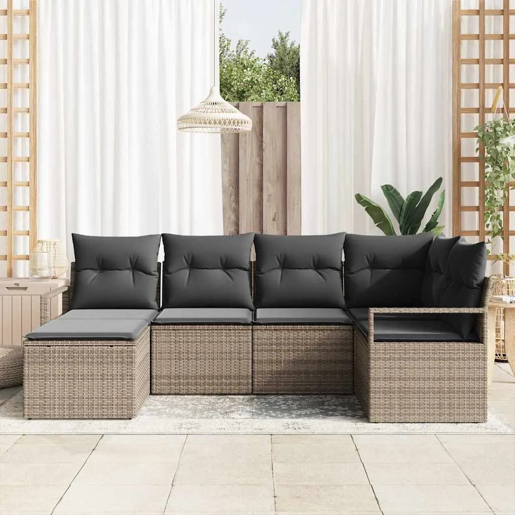 vidaXL Σετ Καναπέ Κήπου 6 pcs Γκρι Πολυ ράταν