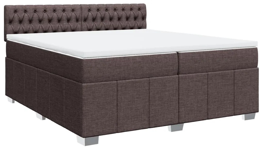 Κρεβάτι Boxspring με Στρώμα Σκούρο Καφέ 200x200 εκ. Υφασμάτινο - Καφέ