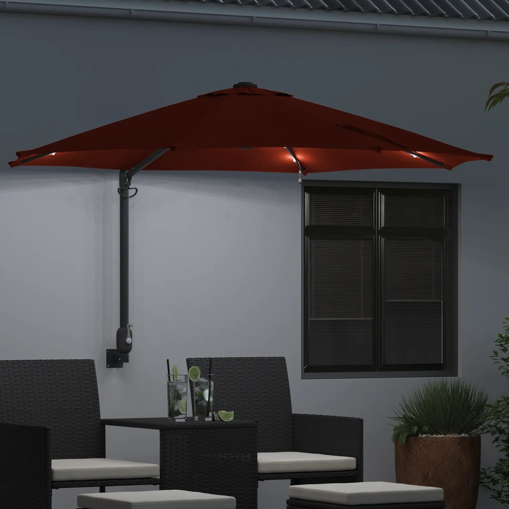 vidaXL Ομπρέλα Κήπου Τοίχου με LEDs Πορτοκαλί 248 cm