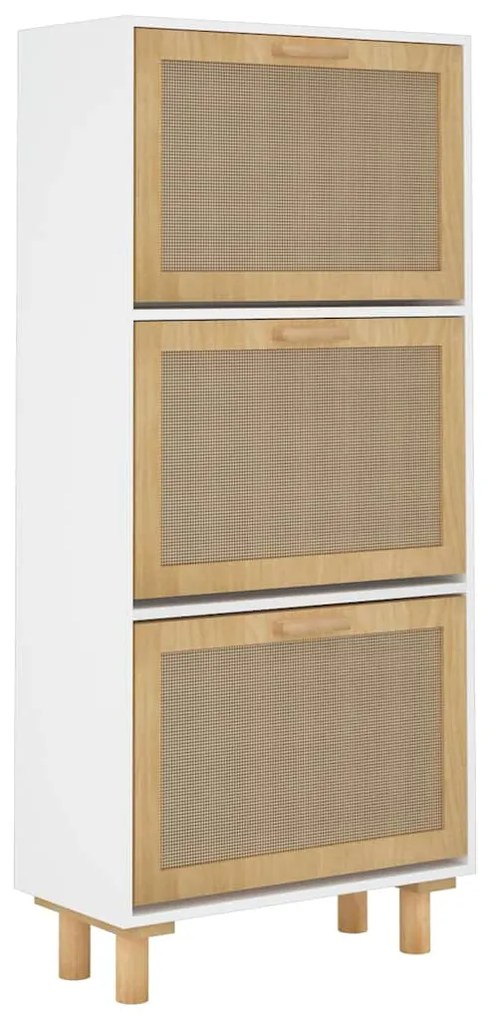 vidaXL Παπουτσοθήκη Λευκή 52x25x115 εκ Επεξεργασμένο Ξύλο&amp;Φυσικό Ρατάν