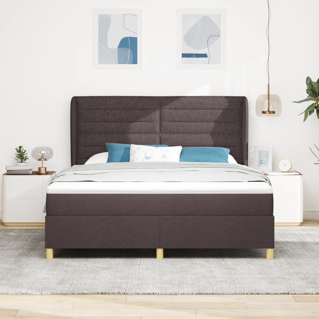 vidaXL Κρεβάτι Box Spring με Στρώμα Σκούρο Καφέ 180x200 εκ. Ύφασμα