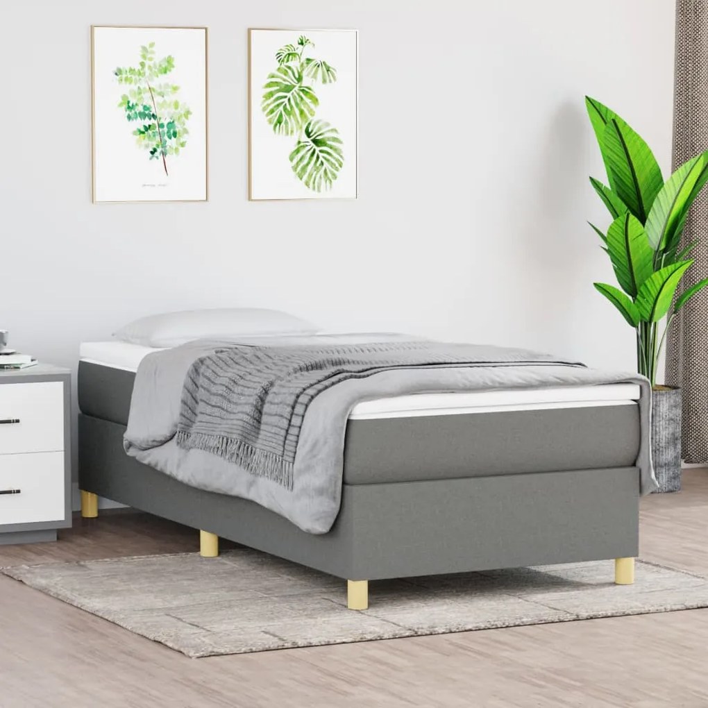 vidaXL Κρεβάτι Boxspring με Στρώμα Σκούρο Γκρι 90x190 εκ. Υφασμάτινο