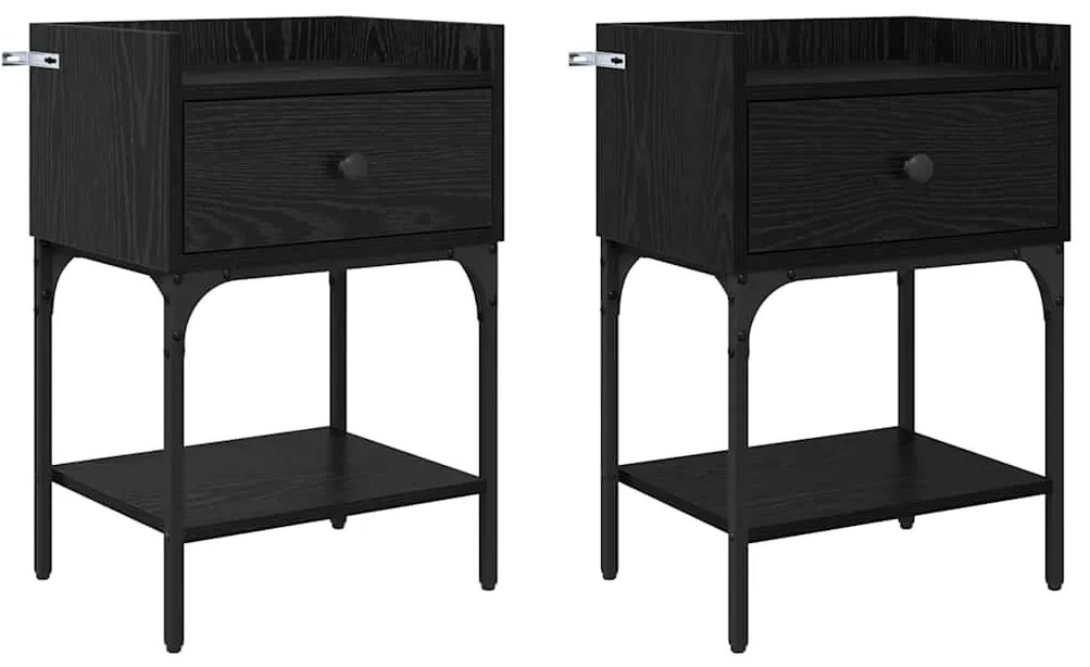 vidaXL Κομοδίνο 2 pcs Μαύρη Οξυά 40 x 29 x 60 εκ Επεξεργασμένο ξύλο