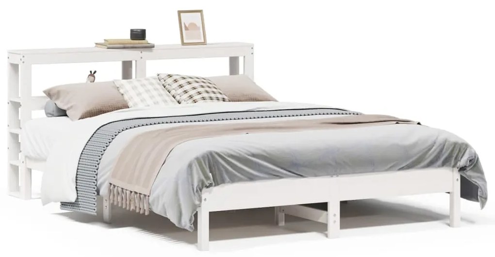 vidaXL Σκελετός Κρεβ. Χωρίς Στρώμα Λευκό 135x190 εκ Μασίφ Πεύκο